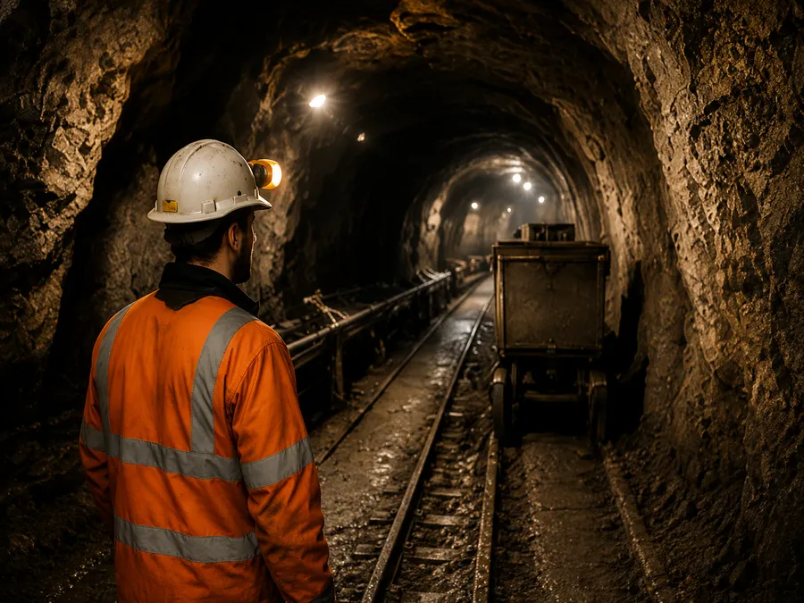 Alleinarbeiter in einem unterirdischen Bergbau- oder Tunnelbereich