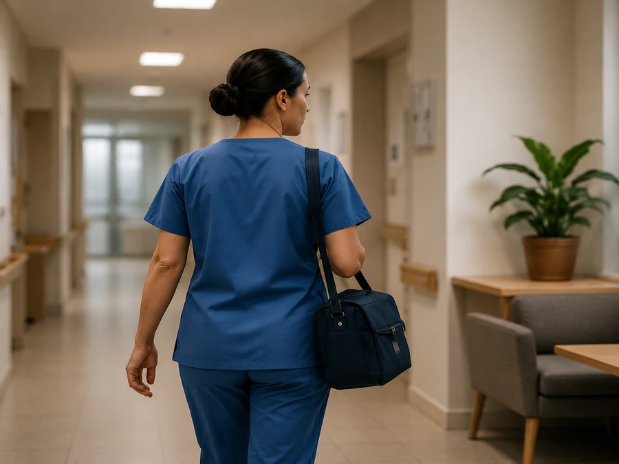 Pflegekraft arbeitet allein während eines Bereitschafts- oder Nachtdienstes