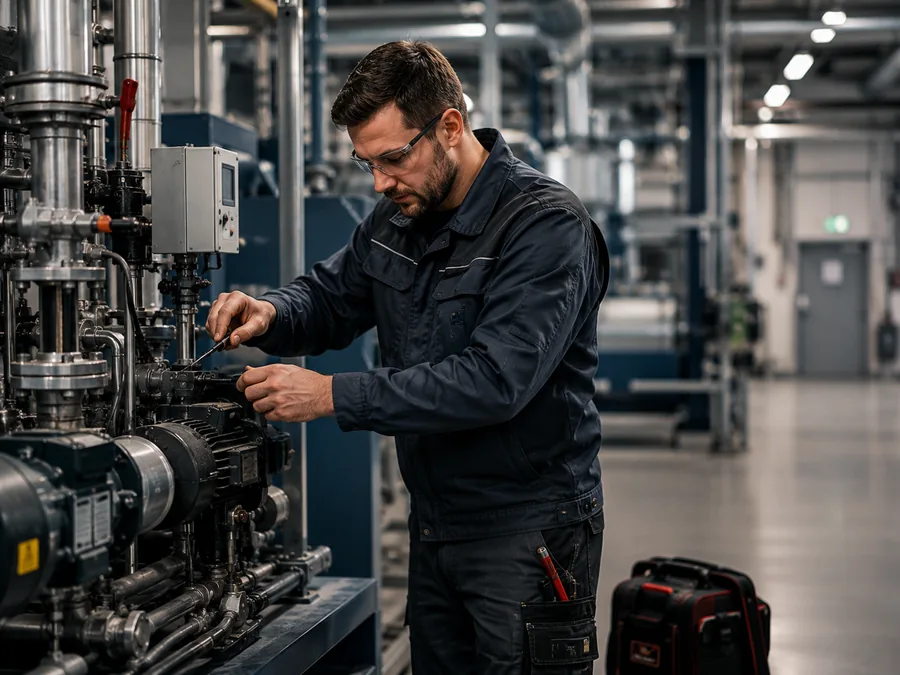 Alleinarbeiter als Servicetechniker bei Wartungsarbeiten an einer technischen Anlage